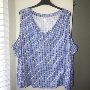 V neck blue and white cotton sleeveless top